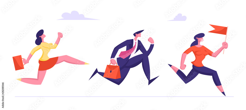Leadership, Creative Idea Concept with Colleagues Follow Successful Leader. Business People Characters Running by Row Following Businesswoman Holding Red Flag in Hands Cartoon Flat Vector Illustration Leadership, Creative Idea Concept with Colleagues Follow Successful Leader. Business People Characters Running by Row Following Businesswoman Holding Red Flag in Hands Cartoon Flat Vector Illustration