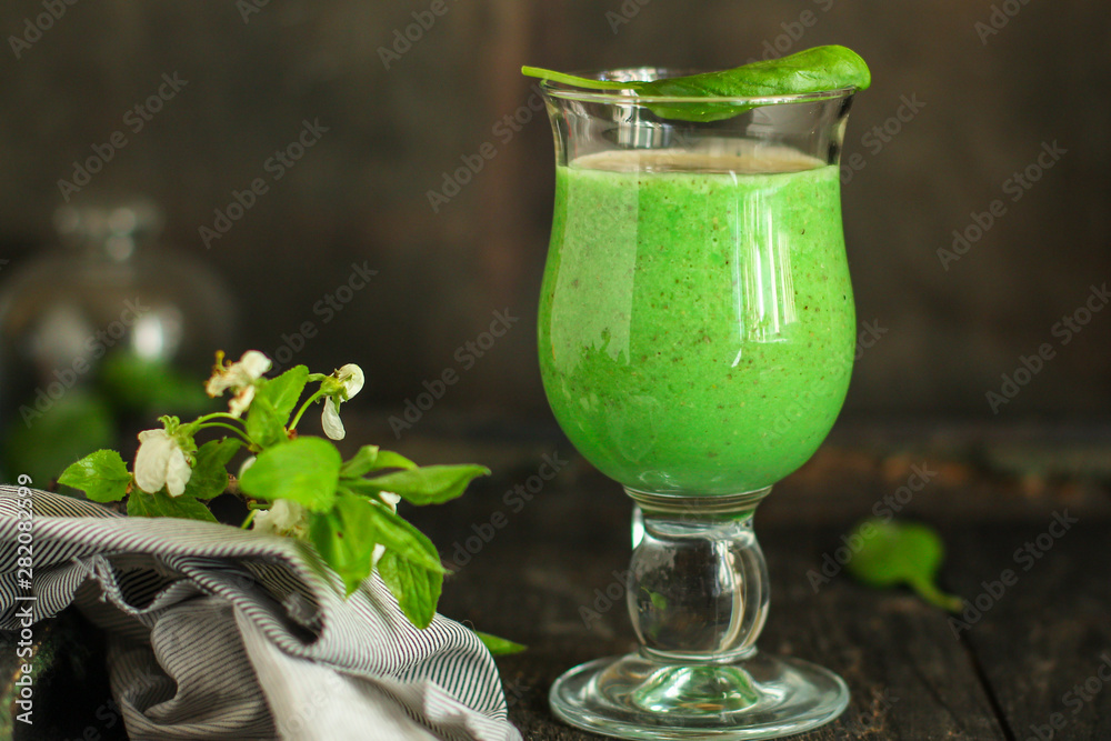 Smoothie, banana, avocado, chia seeds and more are healthy food concept. food background. top view Smoothie, banana, avocado, chia seeds and more are healthy food concept. food background. top view