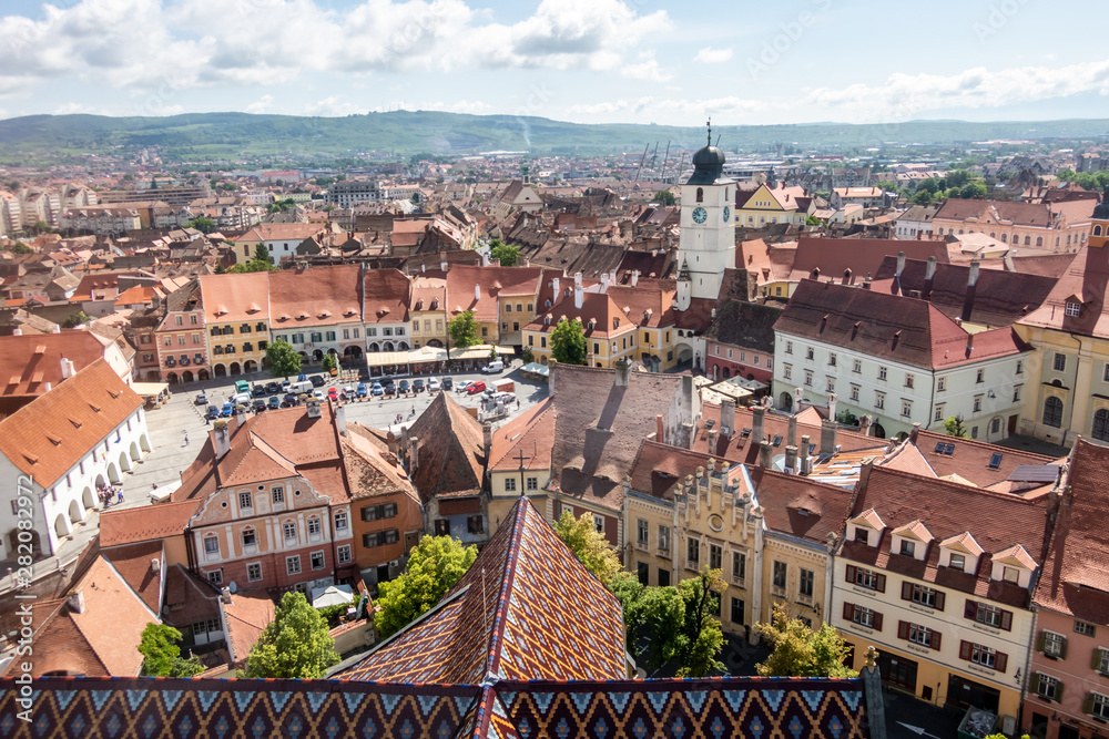 Obraz premium Panorama of the Historic Centre of Sibiu, Transylvania, Romania. UNESCO World Heritage site