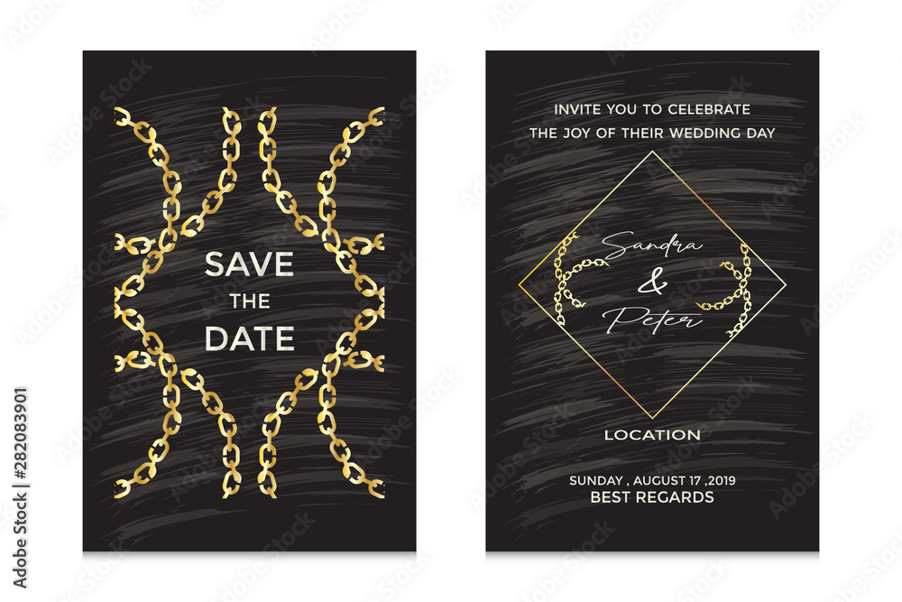 Fototapeta premium Luxury Wedding invitation cards with gold and marble texture, background and Abstract vector element design. can use for wedding anniversary greeting.