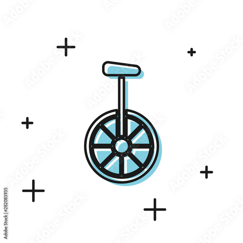 Black Unicycle or one wheel bicycle icon isolated on white background. Monowheel bicycle. Vector Illustration