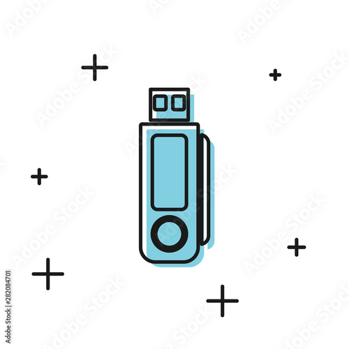 Black USB flash drive icon isolated on white background. Vector Illustration