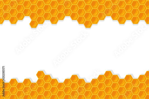 The geometric honeycomb background has a sweet yellow honey color to make a delicious bakery.