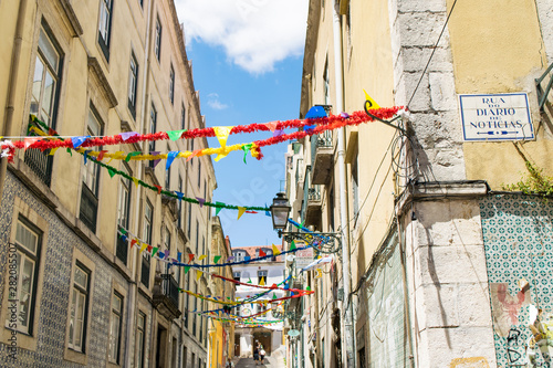 old street dedicated to the creation of press, decorated for the tracitional festival