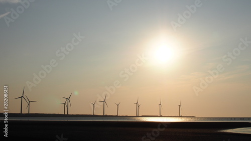 Windmills in sunset in Taichung