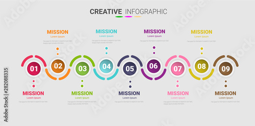 Presentation business infographic template, Abstract infographics number options template with 9 steps. Vector illustration.