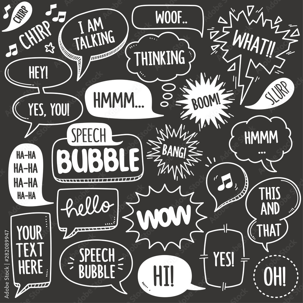Speech Bubbles Design elements. Vector Doodle Illustration Set in Blackboard Chalk Style.