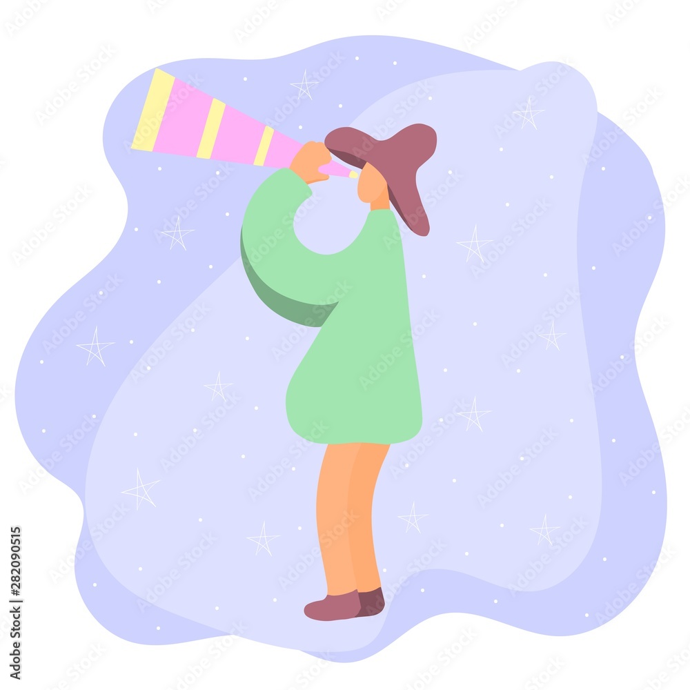 Astronomer in a hat watches the stars, trendy, modern vector illustration Astronomer in a hat watches the stars, trendy, modern vector illustration