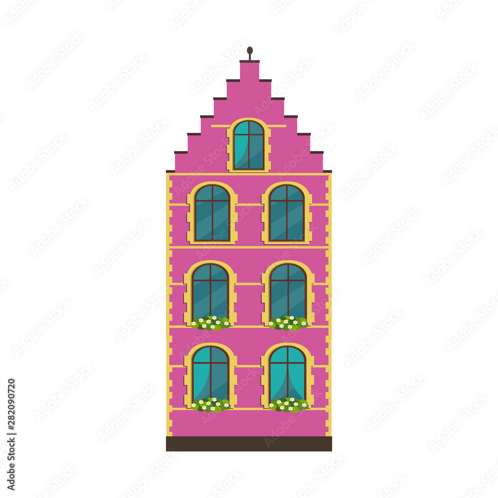 European colorful old house vector flat illustration.