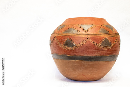 African clay pot isolated on white background 
