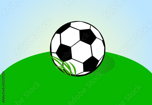 Soccer ball on the center of a soccer field arena. Sport. Vector illustration.
