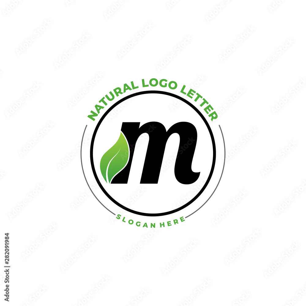 Letter M With Leaf Logo. Green leaf logo icon vector design. Landscape ...