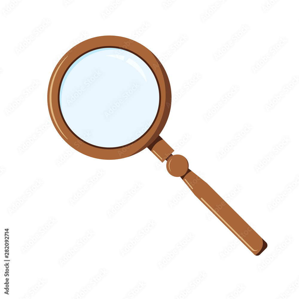 Flat cartoon style magnifying glass icon vector design magnifier object for you project. Flat cartoon style magnifying glass icon vector design magnifier object for you project.