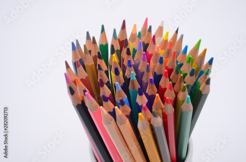 Pencil color on whiteground, 72 colour, mix color, white light, isolated photo