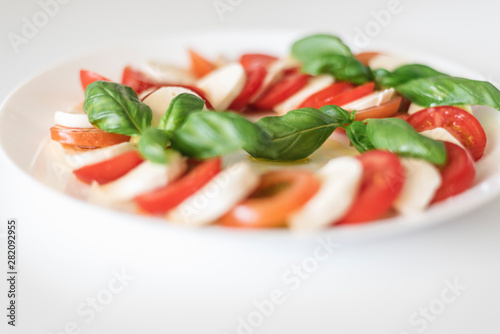 A plate of caprese salad.