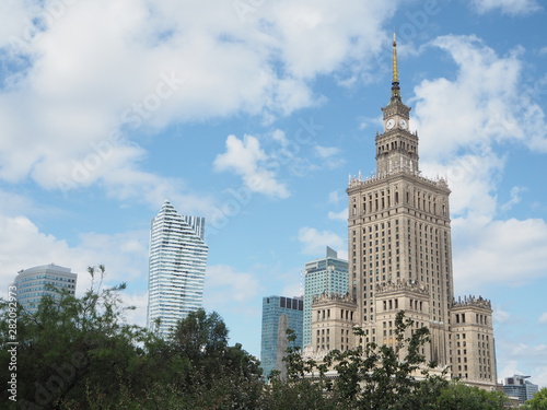 blue sky and buildings in Warsaw, Poland