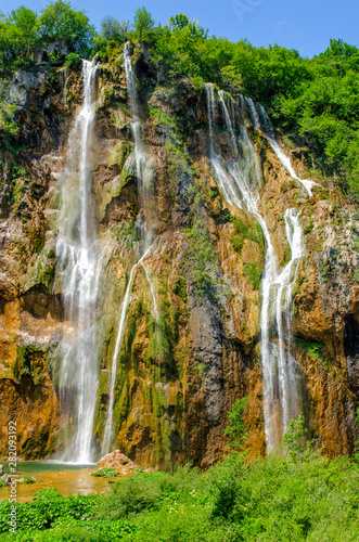 Luxurious and tumultuous waterfalls of Plitvice Lakes  Croatia