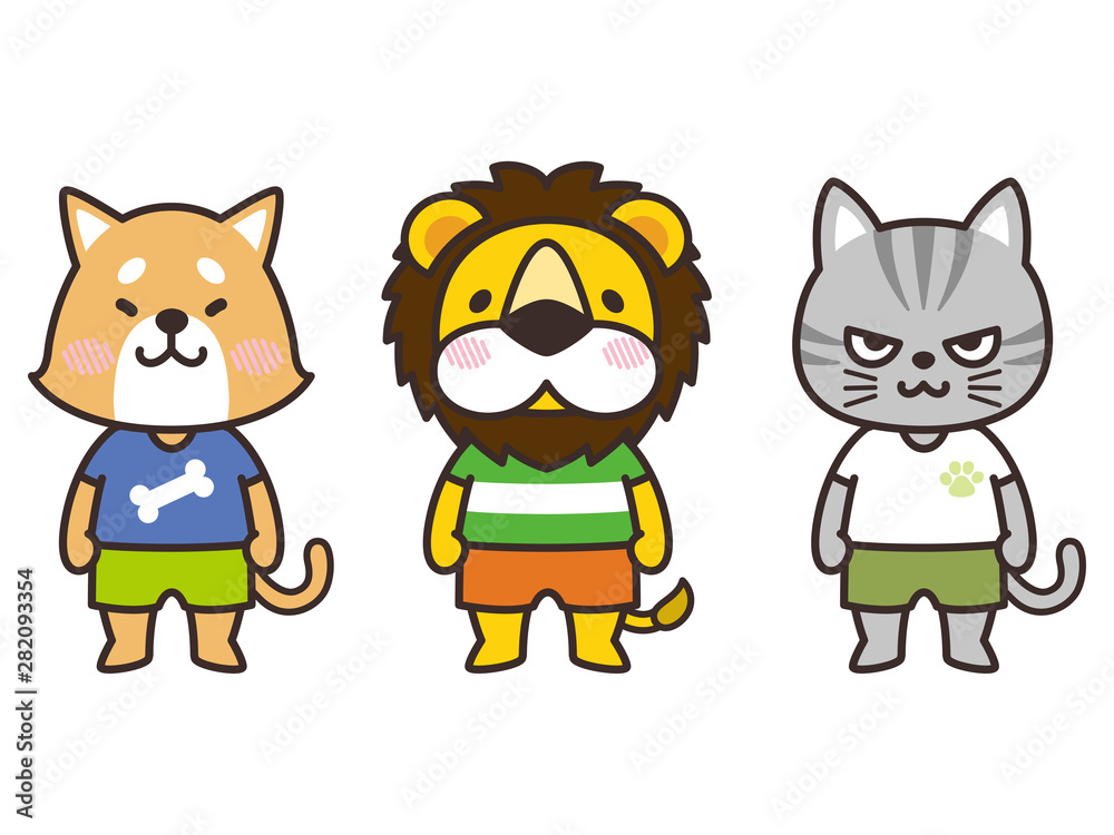アニマルキャラクター イヌ ライオン ネコ Stock Vector Adobe Stock