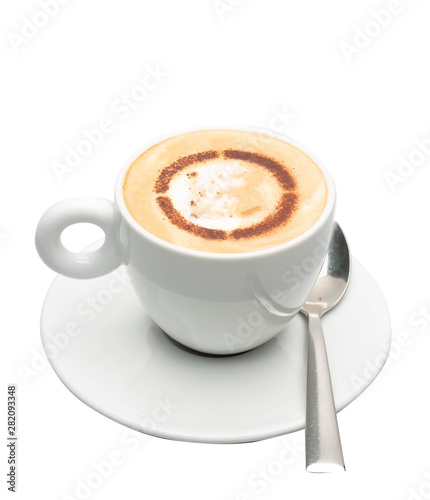 Hot coffee cappuccino latte art isolated on white background