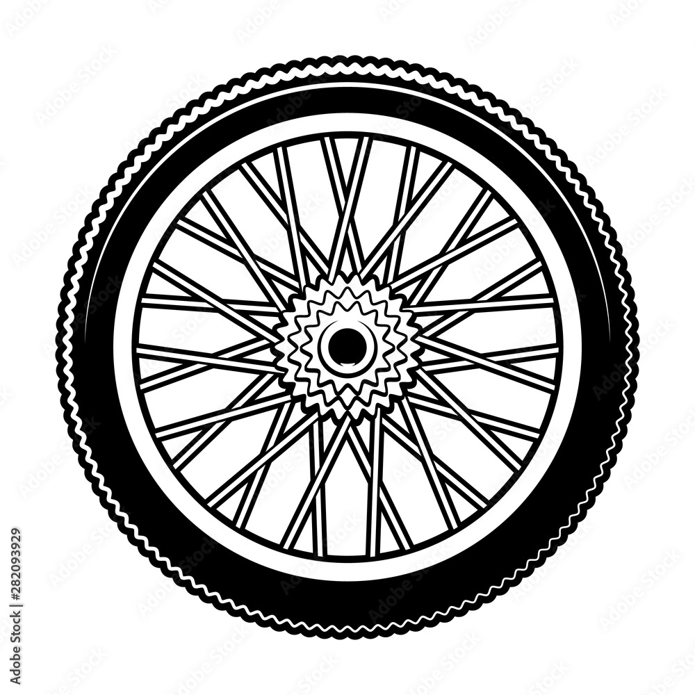 Black and white vector illustration of bicycle wheel