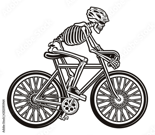 Vector illustration of a skeleton on the bicycle