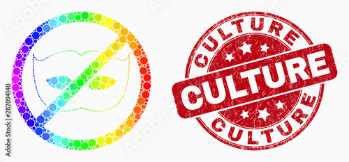 Dotted spectral stop privacy mosaic icon and Culture seal stamp. Red vector round distress seal stamp with Culture message. Vector composition in flat style.