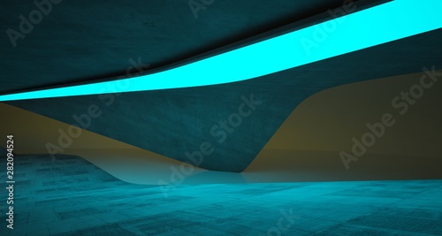 Abstract architectural concrete smooth interior of a minimalist house with color gradient neon lighting. 3D illustration and rendering. © SERGEYMANSUROV