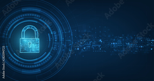 Internet security online concept: Padlock With Keyhole icon in. personal data security Illustrates cyber data security or information privacy idea. blue color abstract hi speed internet technology.