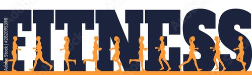 Running women. Side view silhouettes. Sport and recreation. Fitness text