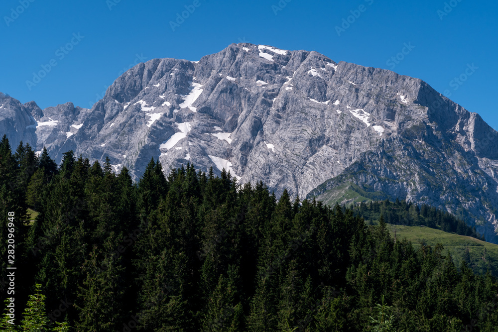 Scenic mountain view at Rossfeld Panorama Strasse Alpine pass road in Berchtesgaden National Park in Bavaria, Germany Europe in the summer of 2019