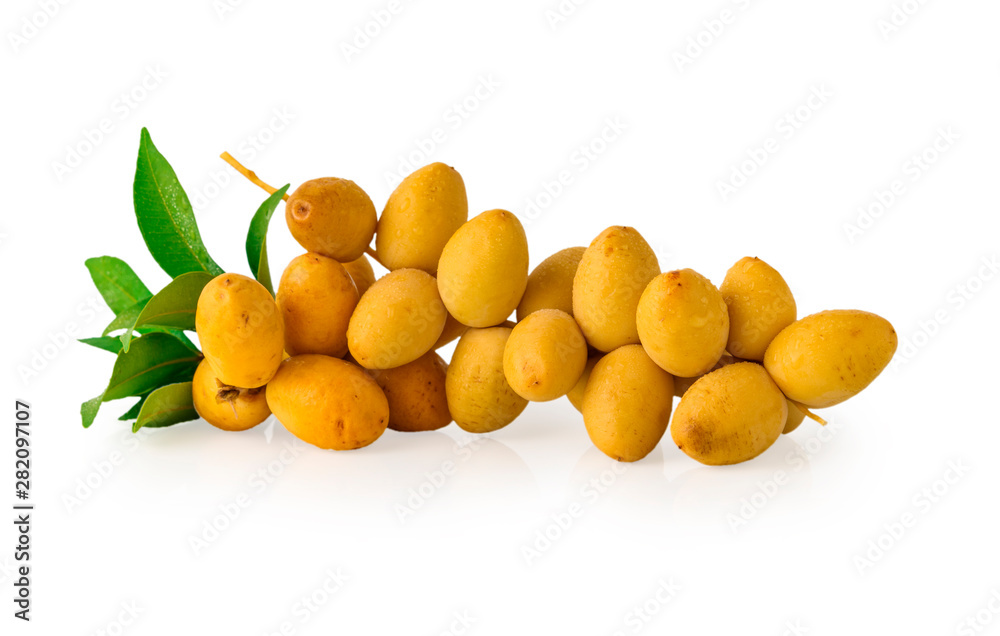 Bunch of Fresh Date Fruit Isolated on White Background, Clipping Path