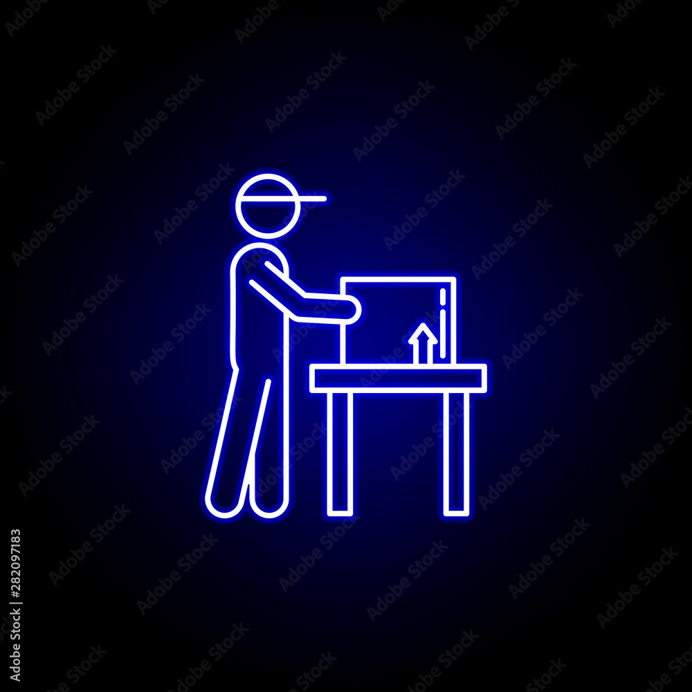 courier parcel line icon in blue neon style. Set of logistics illustration icons. Signs, symbols can be used for web, logo, mobile app, UI, UX courier parcel line icon in blue neon style. Set of logistics illustration icons. Signs, symbols can be used for web, logo, mobile app, UI, UX