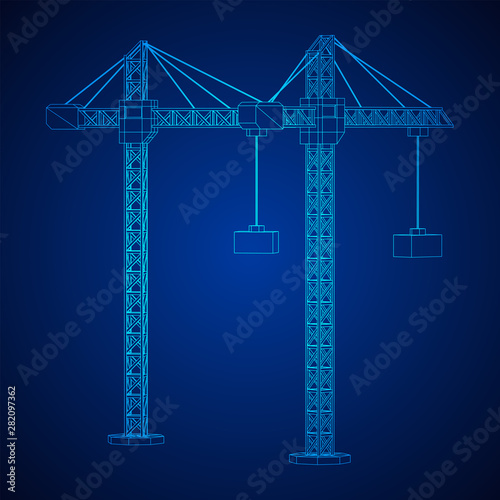 Tower construction building crane. Wireframe low poly mesh vector illustration