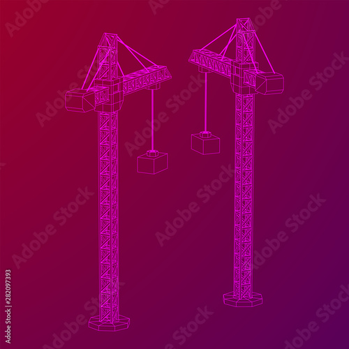 Tower construction building crane. Wireframe low poly mesh vector illustration