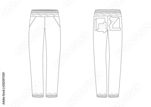 Pants flat. Technical drawing template