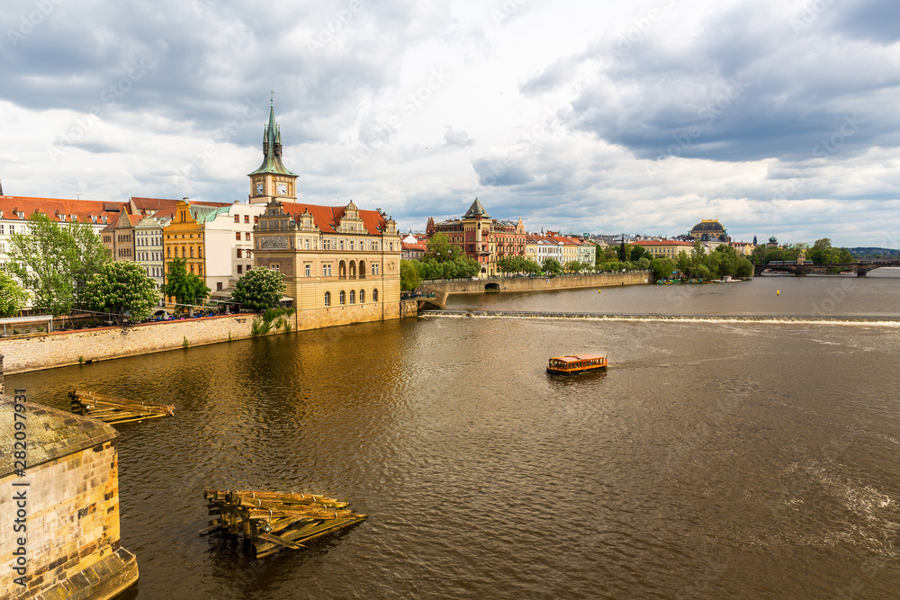 Prague cityscape with river, Czech Republic