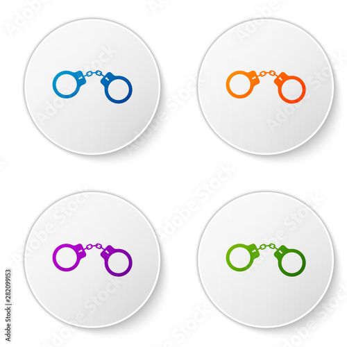 Color Handcuffs icon isolated on white background. Set icons in circle buttons. Vector Illustration