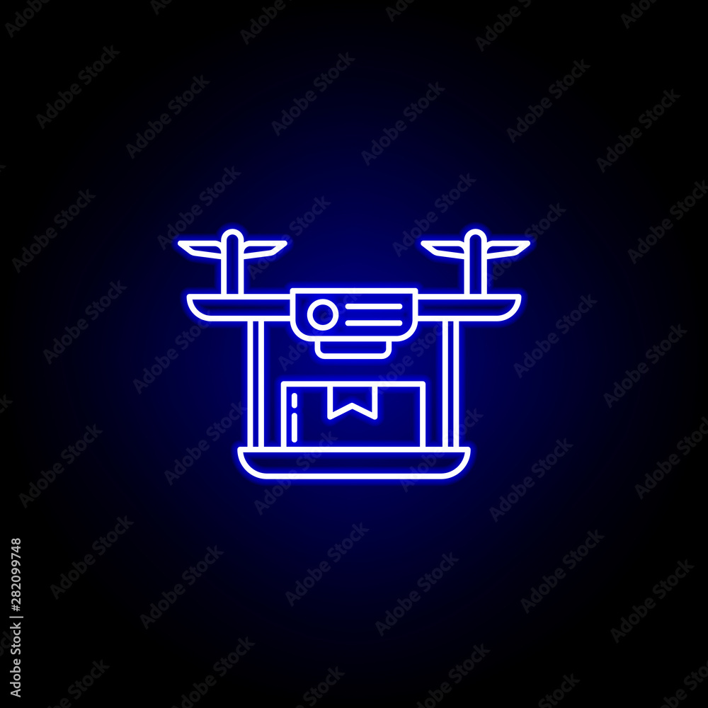 drone delivery line icon in blue neon style. Set of logistics illustration icons. Signs, symbols can be used for web, logo, mobile app, UI, UX drone delivery line icon in blue neon style. Set of logistics illustration icons. Signs, symbols can be used for web, logo, mobile app, UI, UX