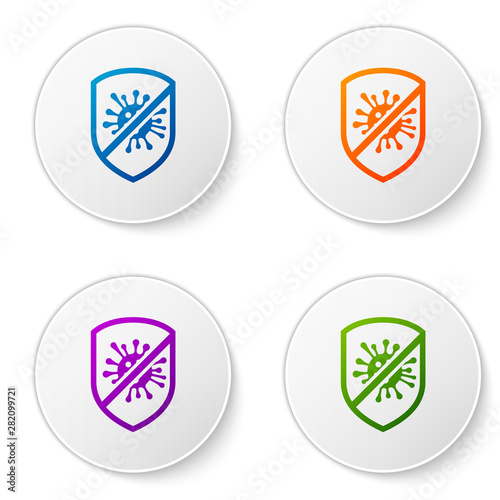 Color Stop virus, bacteria, germs and microbe icon isolated on white background. Antibacterial and antiviral defence, protection infection. Set icons in circle buttons. Vector Illustration