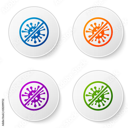 Color Stop virus, bacteria, germs and microbe icon isolated on white background. Antibacterial and antiviral defence, protection infection. Set icons in circle buttons. Vector Illustration