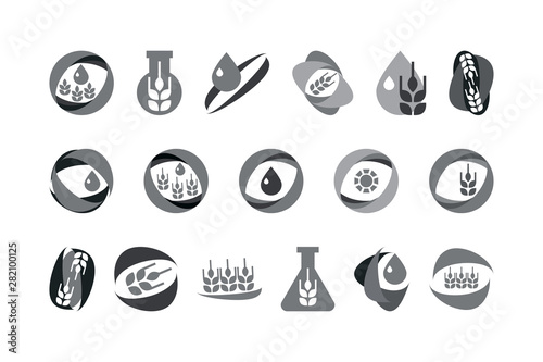 Agro and bio icons template for your logo. Black and white vector isolated illustration.