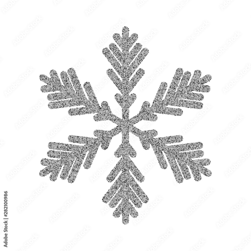 Shining silver snowflakes and snow. Merry Christmas card illustration on white background. Sparkling element with glitter texture Shining silver snowflakes and snow. Merry Christmas card illustration on white background. Sparkling element with glitter texture