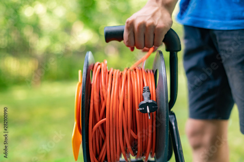 big roll of the industrial wire cable elecricity connection indusrty concept photo