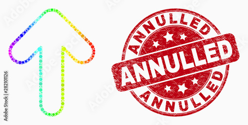 Pixel spectral up arrow mosaic pictogram and Annulled seal. Red vector rounded grunge seal with Annulled message. Vector composition in flat style.