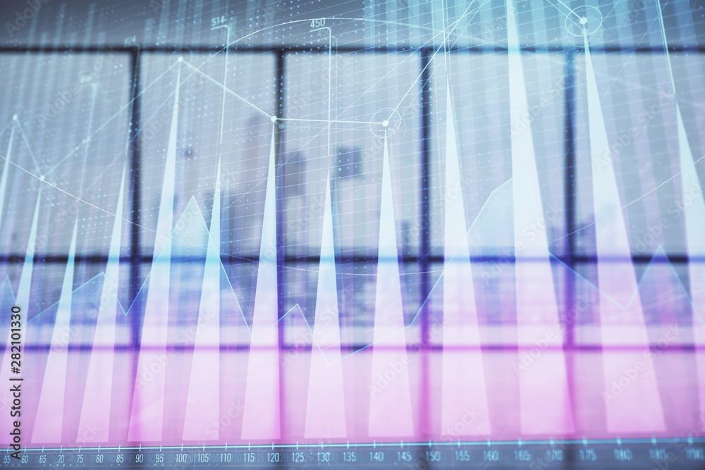 Double exposure of financial chart on empty room interior background. Forex market concept. Double exposure of financial chart on empty room interior background. Forex market concept.