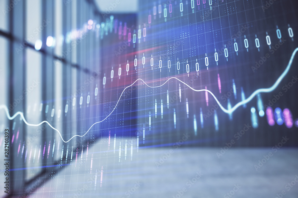 Double exposure of financial chart on empty room interior background. Forex market concept. Double exposure of financial chart on empty room interior background. Forex market concept.
