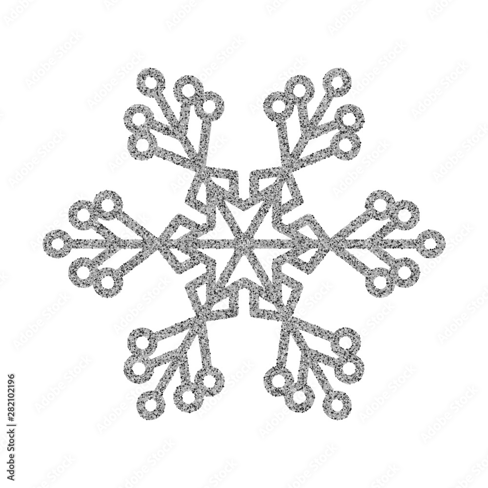 Shining silver snowflakes and snow. Merry Christmas card illustration on white background. Sparkling element with glitter texture Shining silver snowflakes and snow. Merry Christmas card illustration on white background. Sparkling element with glitter texture