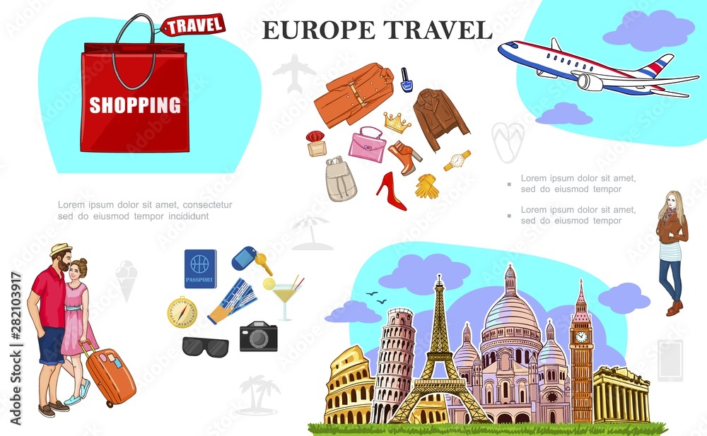 Colorful Travel to Europe Concept