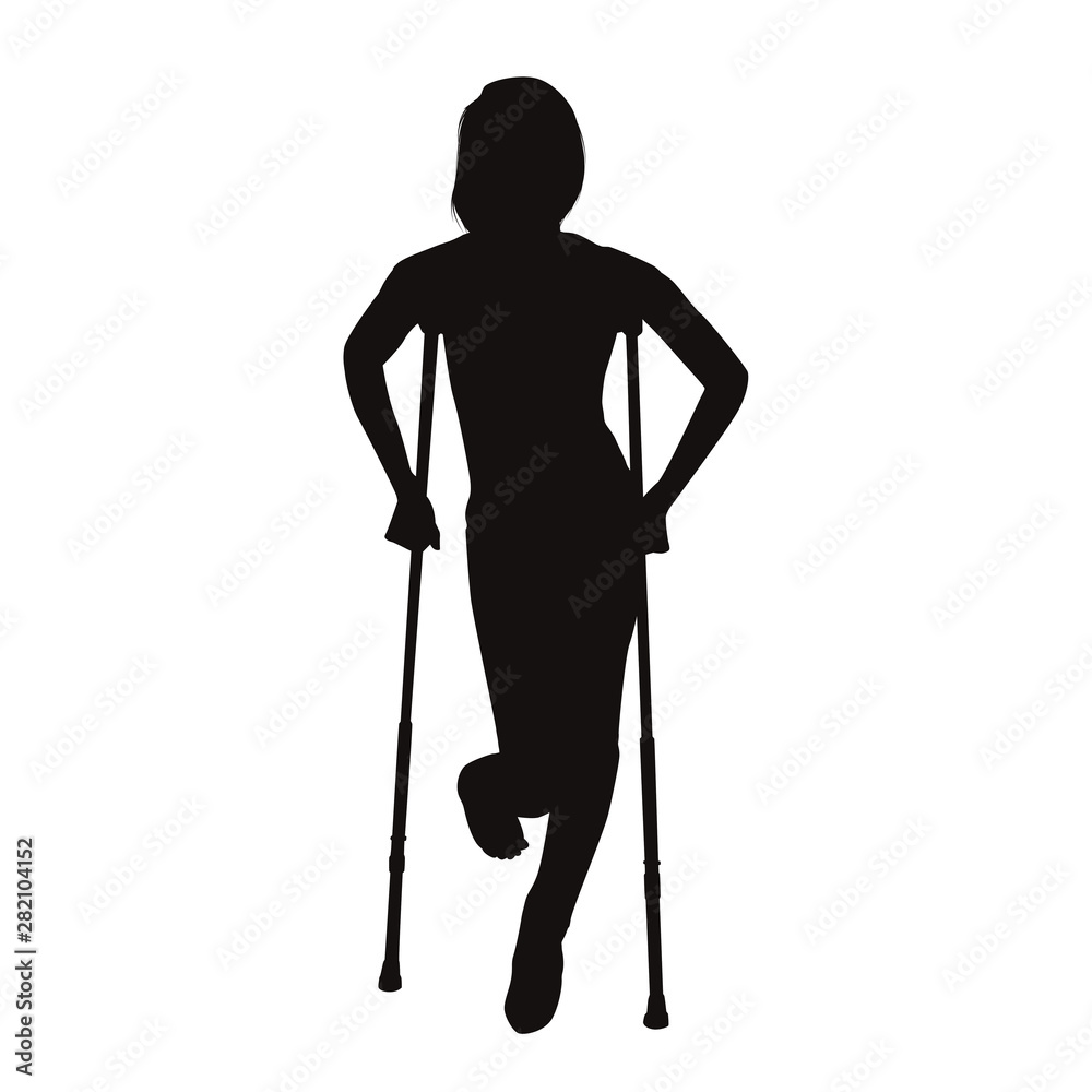 Injured Woman Walk On Crutches