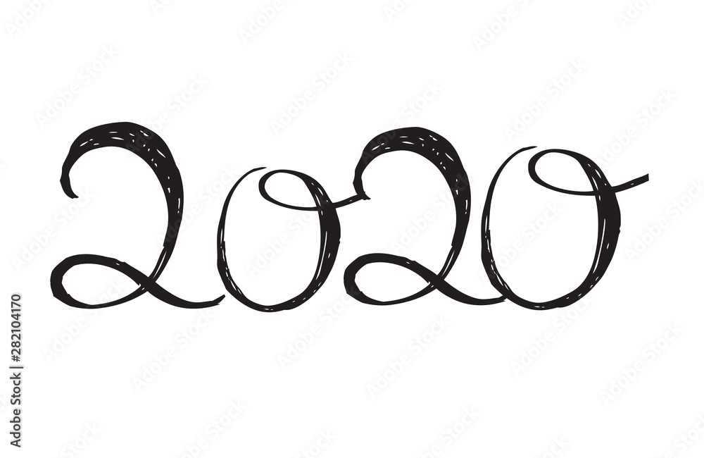 Calligraphy for 2020 Year. Hand drawn. Calligraphy for 2020 Year. Hand drawn.